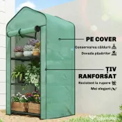 Outsunny Mini seră de grădină cu husă din PE, 3 rafturi și ușă rulabilă, 59x39x127 cm, verde | Aosom Romania 