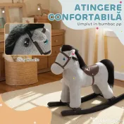 AIYAPLAY Cal de pluș pentru copii, Jucărie de călărit cu mâner, Sunete și păpușă, Balansoar pentru copii 2–5 ani, Gri | Aosom Romania 