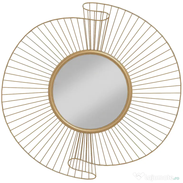 HOMCOM Decorațiune de Perete Oglindă Rotundă, Oglindă Modernă cu Benzi din Metal și Design Plisat, Artă Decorativă pentru Living, Dormitor și Intrare, 60x60 cm, Auriu