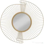 HOMCOM Decorațiune de Perete Oglindă Rotundă, Oglindă Modernă cu Benzi din Metal și Design Plisat, Artă Decorativă pentru Living, Dormitor și Intrare, 60x60 cm, Auriu