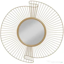 HOMCOM Decorațiune de Perete Oglindă Rotundă, Oglindă Modernă cu Benzi din Metal și Design Plisat, Artă Decorativă pentru Living, Dormitor și Intrare, 60x60 cm, Auriu
