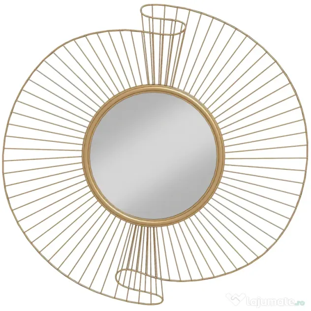 HOMCOM Decorațiune de Perete Oglindă Rotundă, Oglindă Modernă cu Benzi din Metal și Design Plisat, Artă Decorativă pentru Living, Dormitor și Intrare, 60x60 cm, Auriu