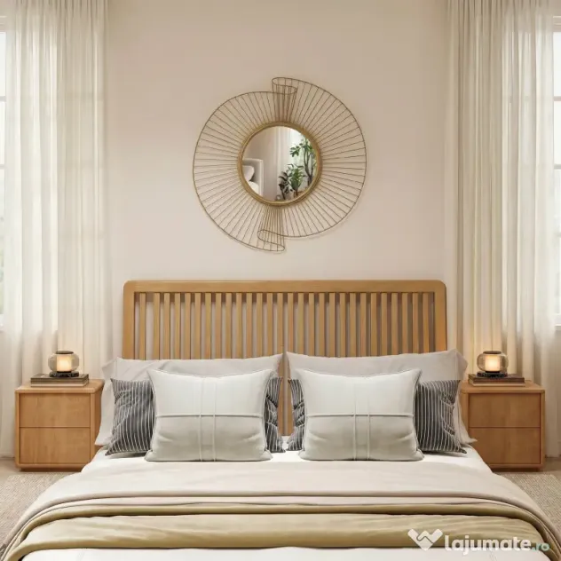 HOMCOM Decorațiune de Perete Oglindă Rotundă, Oglindă Modernă cu Benzi din Metal și Design Plisat, Artă Decorativă pentru Living, Dormitor și Intrare, 60x60 cm, Auriu