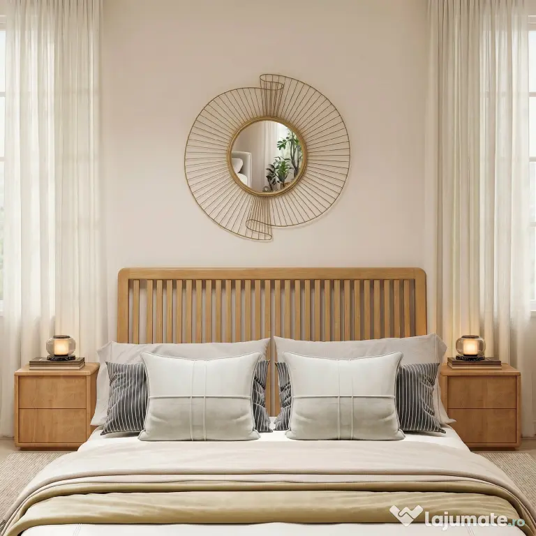 HOMCOM Oglindă Decorativă de Perete Rotundă, Design Modern cu Benzi Metalice și Ramă Plisată, Pentru Sufragerie, Dormitor și Hol, 60x60 cm, Auriu | Aosom Romania