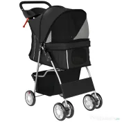 PawHut Cărucior pentru Câini Până la 10 kg, Cărucior Pliabil pentru Animale, 77x44x102 cm, Negru | Aosom Romania 