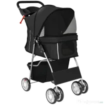 PawHut Cărucior pentru Câini Până la 10 kg, Cărucior Pliabil pentru Animale, 77x44x102 cm, Negru | Aosom Romania