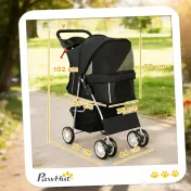 PawHut Cărucior pentru Câini Până la 10 kg, Cărucior Pliabil pentru Animale, 77x44x102 cm, Negru | Aosom Romania 