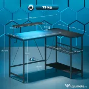 HOMCOM Birou Gaming Reversibil în L cu LED, 114,5x82 cm Birou Colțar cu Prize Electrice, Suport pentru Monitor și Rafturi Reglabile din Rețea, Stație Gaming pentru Acasă, Birou sau Studiu, Negru | Aosom Romania