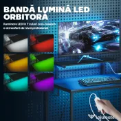 HOMCOM Birou Gaming Reversibil în L cu LED, 114,5x82 cm Birou Colțar cu Prize Electrice, Suport pentru Monitor și Rafturi Reglabile din Rețea, Stație Gaming pentru Acasă, Birou sau Studiu, Negru | Aosom Romania