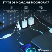 HOMCOM Birou Gaming Reversibil în L cu LED, 114,5x82 cm Birou Colțar cu Prize Electrice, Suport pentru Monitor și Rafturi Reglabile din Rețea, Stație Gaming pentru Acasă, Birou sau Studiu, Negru | Aosom Romania