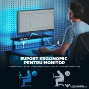 HOMCOM Birou Gaming Reversibil în L cu LED, 114,5x82 cm Birou Colțar cu Prize Electrice, Suport pentru Monitor și Rafturi Reglabile din Rețea, Stație Gaming pentru Acasă, Birou sau Studiu, Negru | Aosom Romania