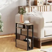 HOMCOM Măsuță Living Stil Industrial cu 2 Rafturi, Lemn și Metal, 46x18x58,5 cm, Nuc Închis | Aosom Romania 