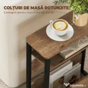 HOMCOM Măsuță Living Stil Industrial cu 2 Rafturi, Lemn și Metal, 46x18x58,5 cm, Nuc Închis | Aosom Romania 