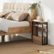HOMCOM Măsuță Living Stil Industrial cu 2 Rafturi, Lemn și Metal, 46x18x58,5 cm, Nuc Închis | Aosom Romania 