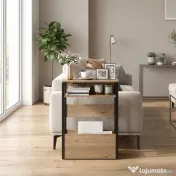 HOMCOM Măsuță Living Stil Industrial cu 2 Rafturi, Lemn și Metal, 46x18x58,5 cm, Nuc Închis | Aosom Romania 