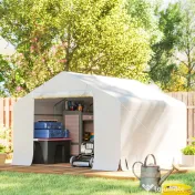 Outsunny Garaj Exterior pentru Motocicletă 3x3 m, Impermeabil, cu Ușă și Aerisiri Rulabile, Tentă Garage pentru Biciclete și Unelte din Metal și Material PE, Anti UV, Alb | Aosom Romania 
