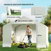 Outsunny Garaj Exterior pentru Motocicletă 3x3 m, Impermeabil, cu Ușă și Aerisiri Rulabile, Tentă Garage pentru Biciclete și Unelte din Metal și Material PE, Anti UV, Alb | Aosom Romania 
