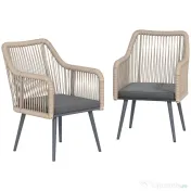 Outsunny Set 2 Scaune de Grădină din Ratan PE cu Perne Moi Lavabile și Brațe, Scaune pentru Dining Exterior din Oțel, pentru Terasă, Balcon, Grădină, Exterior, 54x65x80cm, Gri Închis | Aosom Romania 