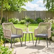 Outsunny Set 2 Scaune de Grădină din Ratan PE cu Perne Moi Lavabile și Brațe, Scaune pentru Dining Exterior din Oțel, pentru Terasă, Balcon, Grădină, Exterior, 54x65x80cm, Gri Închis | Aosom Romania 