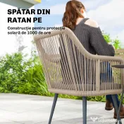 Outsunny Set 2 Scaune de Grădină din Ratan PE cu Perne Moi Lavabile și Brațe, Scaune pentru Dining Exterior din Oțel, pentru Terasă, Balcon, Grădină, Exterior, 54x65x80cm, Gri Închis | Aosom Romania 