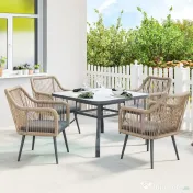 Outsunny Set 2 Scaune de Grădină din Ratan PE cu Perne Moi Lavabile și Brațe, Scaune pentru Dining Exterior din Oțel, pentru Terasă, Balcon, Grădină, Exterior, 54x65x80cm, Gri Închis | Aosom Romania 