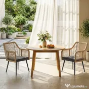 Outsunny Set 2 Scaune de Grădină din Ratan PE cu Perne Moi Lavabile și Brațe, Scaune pentru Dining Exterior din Oțel, pentru Terasă, Balcon, Grădină, Exterior, 54x65x80cm, Gri Închis | Aosom Romania 