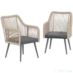 Outsunny Set 2 Scaune de Grădină din Ratan PE cu Perne Moi Lavabile și Brațe, Scaune pentru Dining Exterior din Oțel, pentru Terasă, Balcon, Grădină, Exterior, 54x65x80cm, Gri Închis