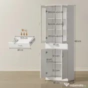 HOMCOM Dulap de Bucătărie Înalt 180 cm cu Uși din Sticlă Soft-Close, Sertar și 2 Dulapuri, Polițe Reglabile, Alb | Aosom Romania 