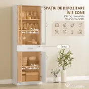 HOMCOM Dulap de Bucătărie Înalt 180 cm cu Uși din Sticlă Soft-Close, Sertar și 2 Dulapuri, Polițe Reglabile, Alb | Aosom Romania 