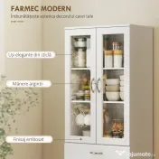 HOMCOM Dulap de Bucătărie Înalt 180 cm cu Uși din Sticlă Soft-Close, Sertar și 2 Dulapuri, Polițe Reglabile, Alb | Aosom Romania 