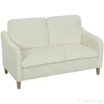 HOMCOM Canapea 2 locuri modernă cu perne groase și tapițerie sherpa, 137x69x82 cm, crem