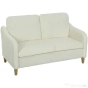 HOMCOM Divan 2 Locuri Imbottit în Sherpa cu Perne Detașabile, Picioare din Lemn de Eucalipt, Design Compact pentru Living, 137x69x82 cm, Crem | Aosom Romania 