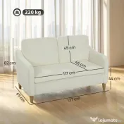 HOMCOM Divan 2 Locuri Imbottit în Sherpa cu Perne Detașabile, Picioare din Lemn de Eucalipt, Design Compact pentru Living, 137x69x82 cm, Crem | Aosom Romania 