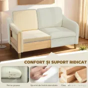 HOMCOM Divan 2 Locuri Imbottit în Sherpa cu Perne Detașabile, Picioare din Lemn de Eucalipt, Design Compact pentru Living, 137x69x82 cm, Crem | Aosom Romania 