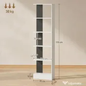 HOMCOM Raft Îngust cu 5 Etajere, Raft Economisitor de Spațiu Modern din Lemn, Bibliotecă pentru Baie, Living, Dormitor, Birou, 45x21x170 cm, Alb și Negru | Aosom Romania 