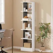 HOMCOM Raft Îngust cu 5 Etajere, Raft Economisitor de Spațiu Modern din Lemn, Bibliotecă pentru Baie, Living, Dormitor, Birou, 45x21x170 cm, Alb și Negru | Aosom Romania 