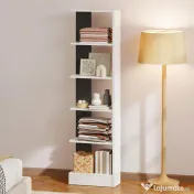 HOMCOM Raft Îngust cu 5 Etajere, Raft Economisitor de Spațiu Modern din Lemn, Bibliotecă pentru Baie, Living, Dormitor, Birou, 45x21x170 cm, Alb și Negru | Aosom Romania 