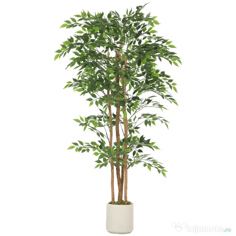 HOMCOM Plantă Artificială Ficus Banyan din Peva și Lemn, cu Ramuri Flexibile și Ghiveci din PP și Ciment, Verde