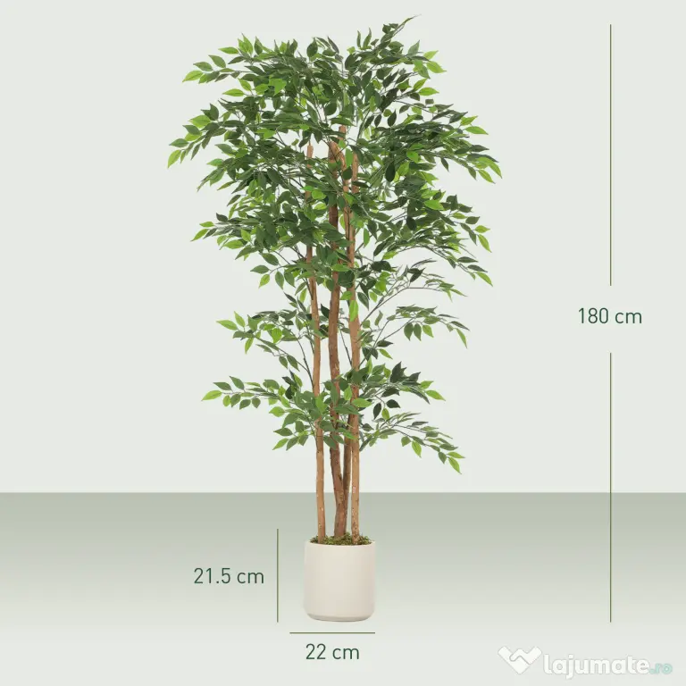 HOMCOM Plantă Artificială Ficus Banyan din Peva și Lemn, cu Ramuri Flexibile și Ghiveci din PP și Ciment, Verde