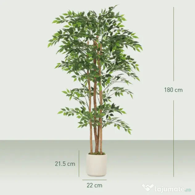 HOMCOM Plantă Artificială Ficus Banyan din Peva și Lemn, cu Ramuri Flexibile și Ghiveci din PP și Ciment, Verde