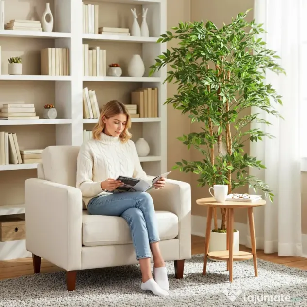 HOMCOM Plantă Artificială Ficus Banyan din Peva și Lemn, cu Ramuri Flexibile și Ghiveci din PP și Ciment, Verde