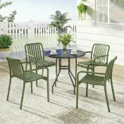 Outsunny Set 4 Scaune de Grădină Stivuibile din Plastic Anti-UV, Scaune pentru Prânz în Exterior cu Spătar Ergonomic cu Lamele și Mânere, pentru Terasă Balcon Grădină Exterior Interior, 55x58,5x81,5 cm, Verde | Aosom Romania 