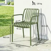 Outsunny Set 4 Scaune de Grădină Stivuibile din Plastic Anti-UV, Scaune pentru Prânz în Exterior cu Spătar Ergonomic cu Lamele și Mânere, pentru Terasă Balcon Grădină Exterior Interior, 55x58,5x81,5 cm, Verde | Aosom Romania 