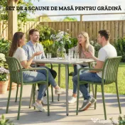 Outsunny Set 4 Scaune de Grădină Stivuibile din Plastic Anti-UV, Scaune pentru Prânz în Exterior cu Spătar Ergonomic cu Lamele și Mânere, pentru Terasă Balcon Grădină Exterior Interior, 55x58,5x81,5 cm, Verde | Aosom Romania 