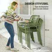 Outsunny Set 4 Scaune de Grădină Stivuibile din Plastic Anti-UV, Scaune pentru Prânz în Exterior cu Spătar Ergonomic cu Lamele și Mânere, pentru Terasă Balcon Grădină Exterior Interior, 55x58,5x81,5 cm, Verde | Aosom Romania 