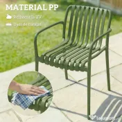 Outsunny Set 4 Scaune de Grădină Stivuibile din Plastic Anti-UV, Scaune pentru Prânz în Exterior cu Spătar Ergonomic cu Lamele și Mânere, pentru Terasă Balcon Grădină Exterior Interior, 55x58,5x81,5 cm, Verde | Aosom Romania 