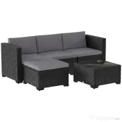Outsunny Set Modular de Grădină din Rattan cu Perne, Canapea de Colț Gri, 5 Piese | Aosom Romania 