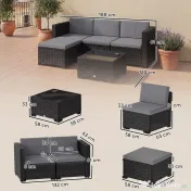 Outsunny Set Modular de Grădină din Rattan cu Perne, Canapea de Colț Gri, 5 Piese | Aosom Romania 