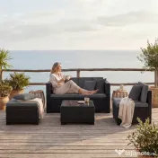 Outsunny Set Modular de Grădină din Rattan cu Perne, Canapea de Colț Gri, 5 Piese | Aosom Romania 