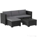 Outsunny Set Modular de Grădină din Rattan cu Perne, Canapea de Colț Gri, 5 Piese